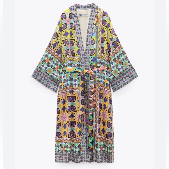 ZARA kimono with belt satin effect dusty rope top blouse - Picture 1 of 12